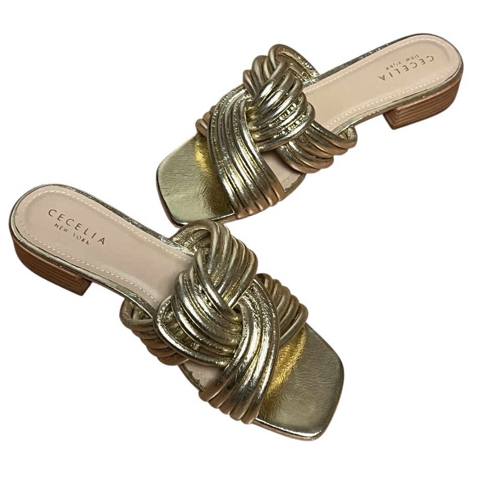 Cecelia New York Liv Metallic Knot Detail Block Heel Slide Sandals — Size 8 - Picture 10 of 13